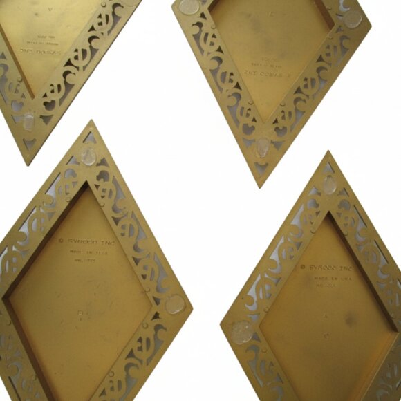 Set of 4 Vintage Syroco Hollywood Regency Ornate Faux Wood Diamond Wall Plaques - Picture 6 of 8